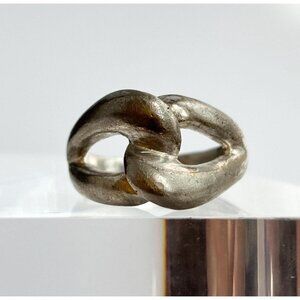 Modernist Sterling Silver Double Chainlink Tapered Shank 925 Vintage Ring - 7.5